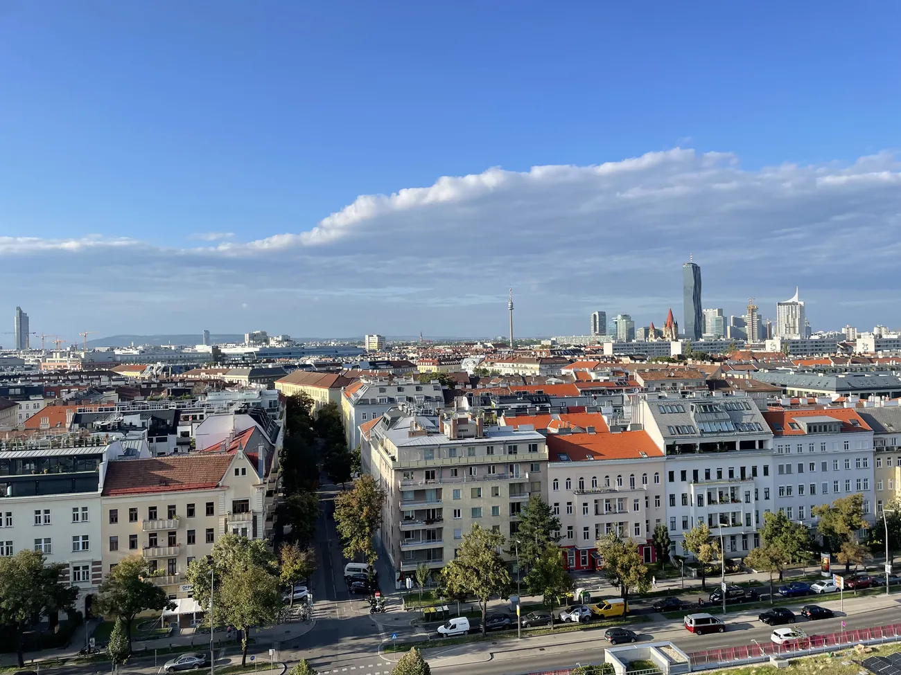 Vienna rooftops and distant high-rise buildings viewed from above